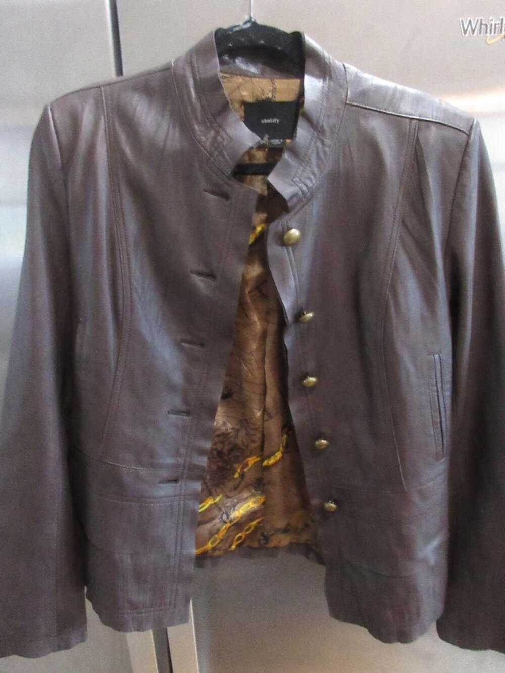 identify glove leather brown crop jacket lined 6 s